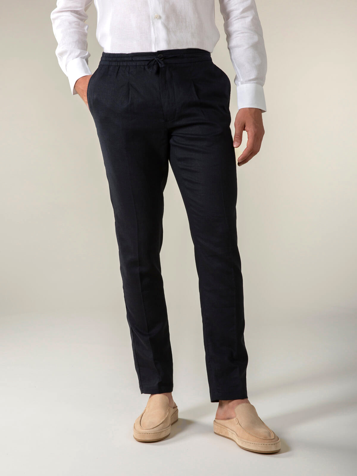 Valia Linen Trousers - Navy